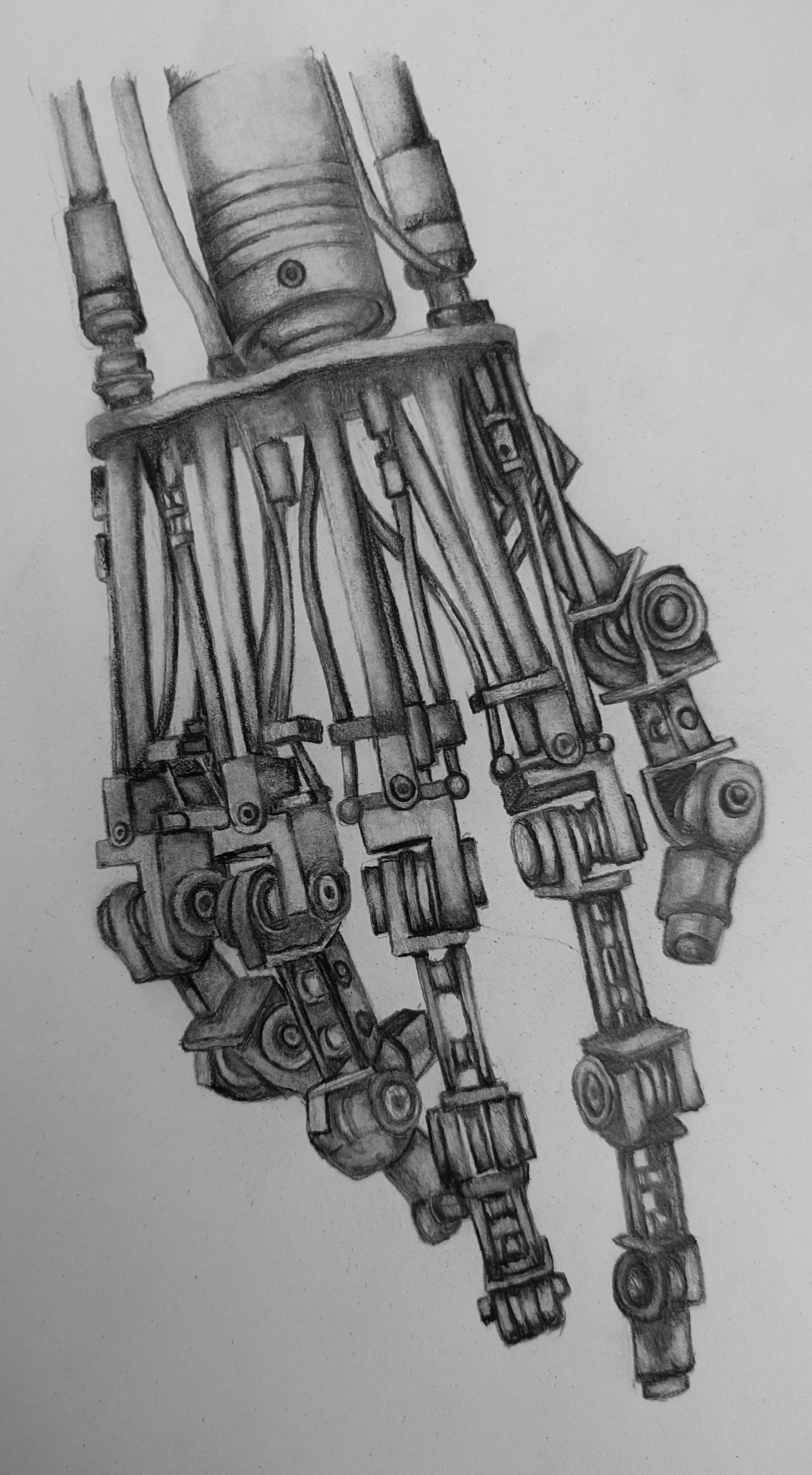 A robotic hand without skin.