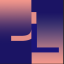 Image of a square that has peach tones in the upper left and lower right and dark blue in the upper right and lower left. The letters J and L are in the image and they intersect in the middle.