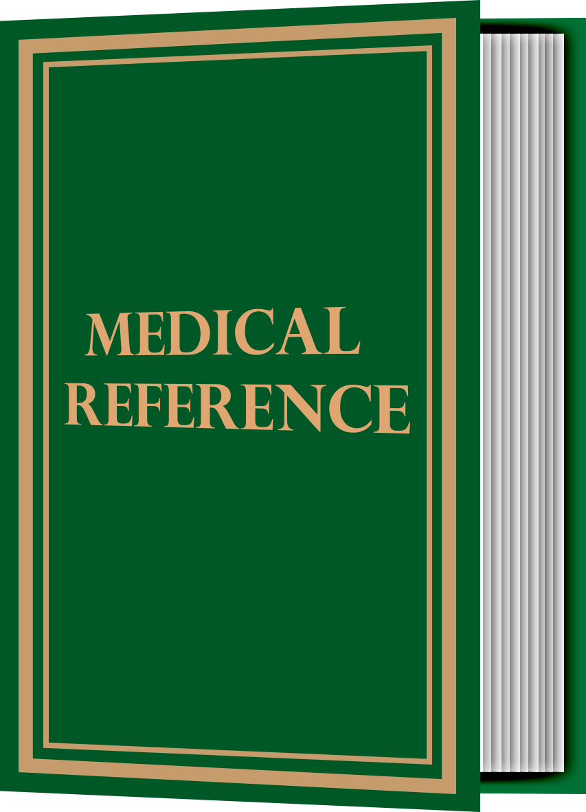 Image of a green book with gold border and the book is labeled Medical Reference.