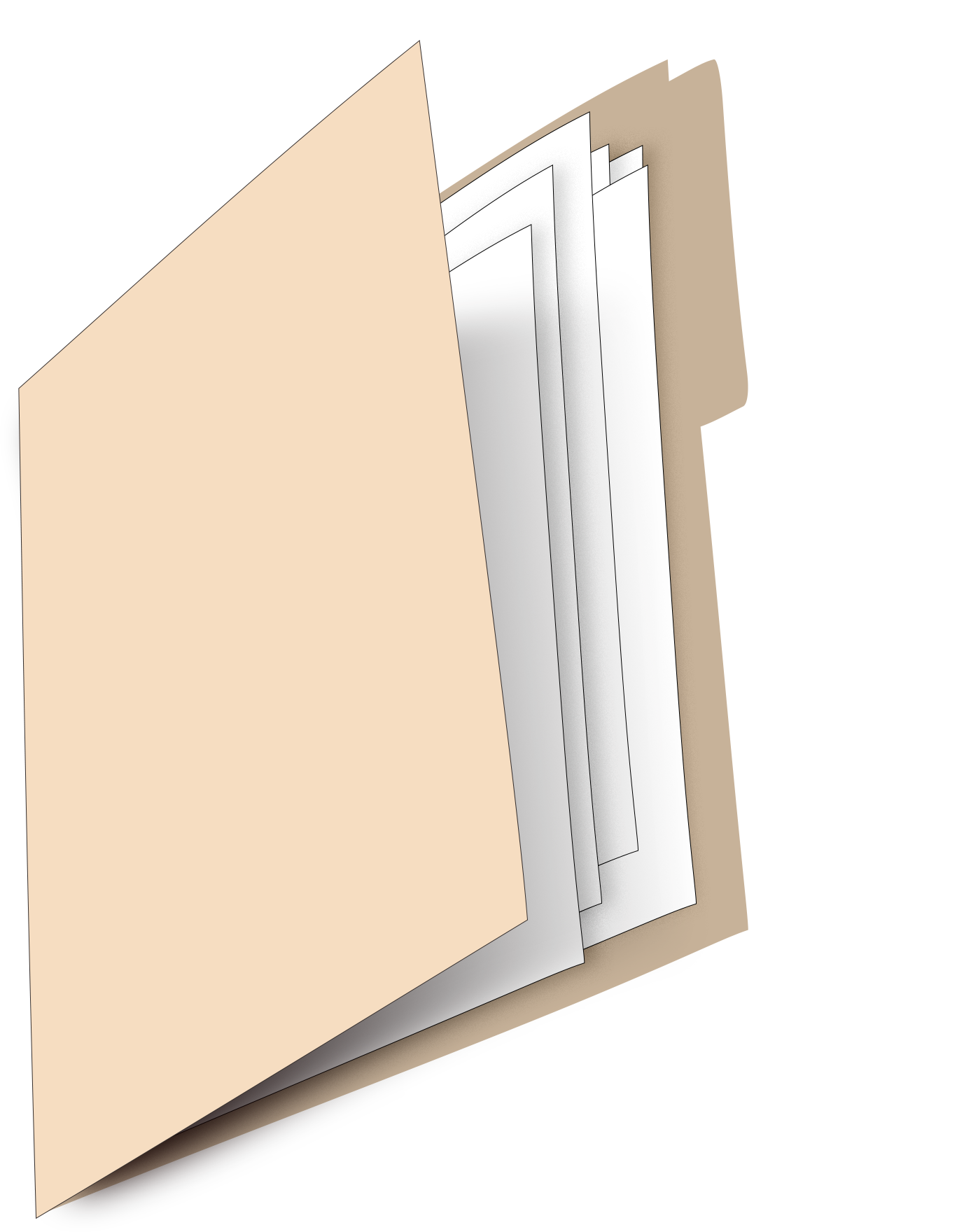 File folder open with pages visible inside.