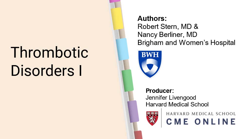 An image of a Storyline presentation that has a file folder that is labeled Thrombotic Disorders and the text to the right of the folder states the authors and producer.